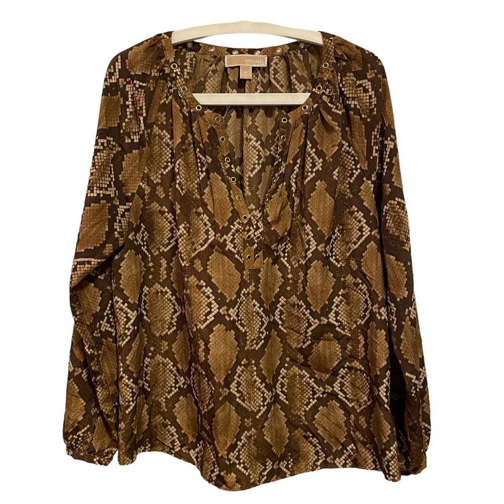 MICHAEL Michael Kors Brown Snake Print Long Sleeve Blouse